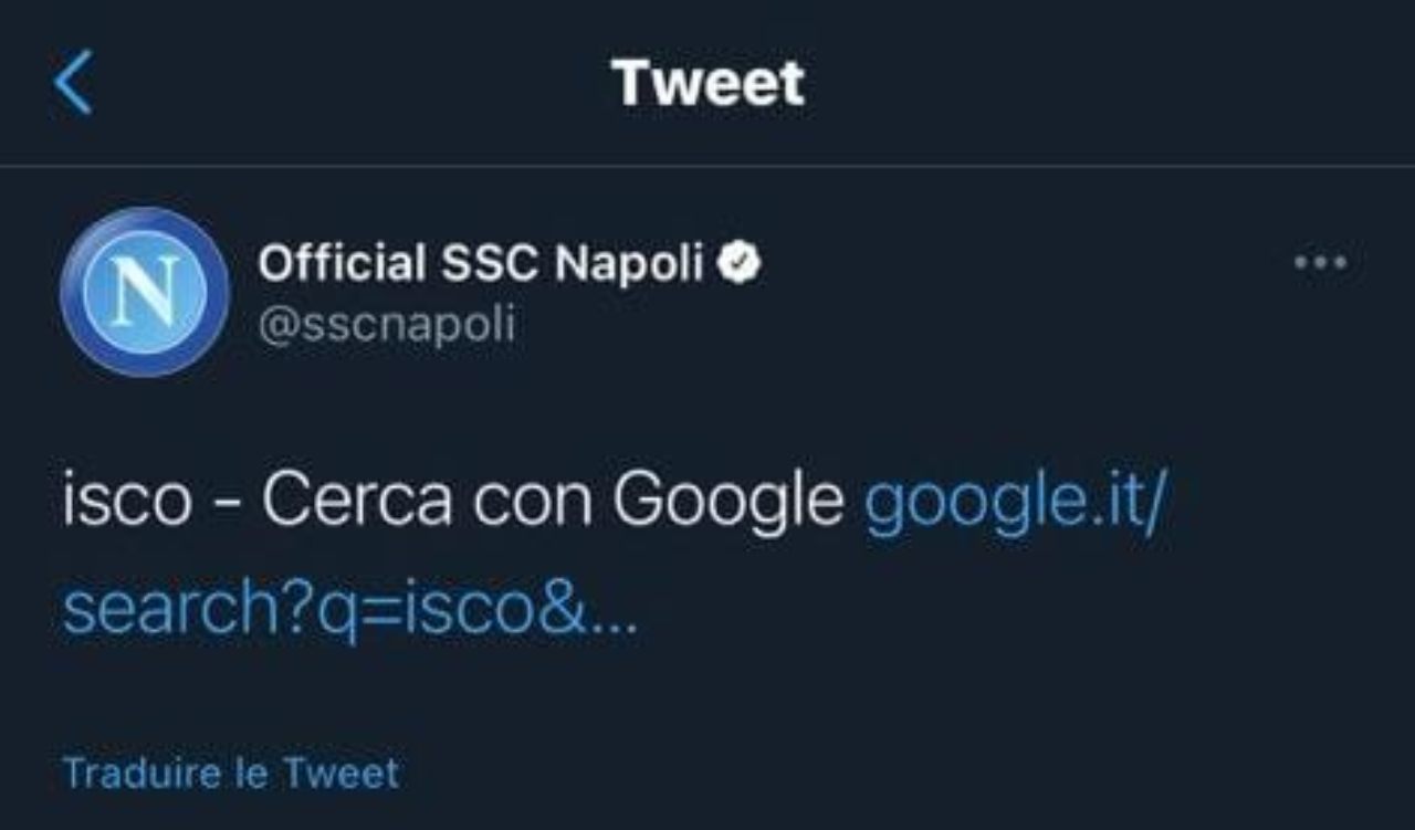 Il tweet del Napoli su Isco