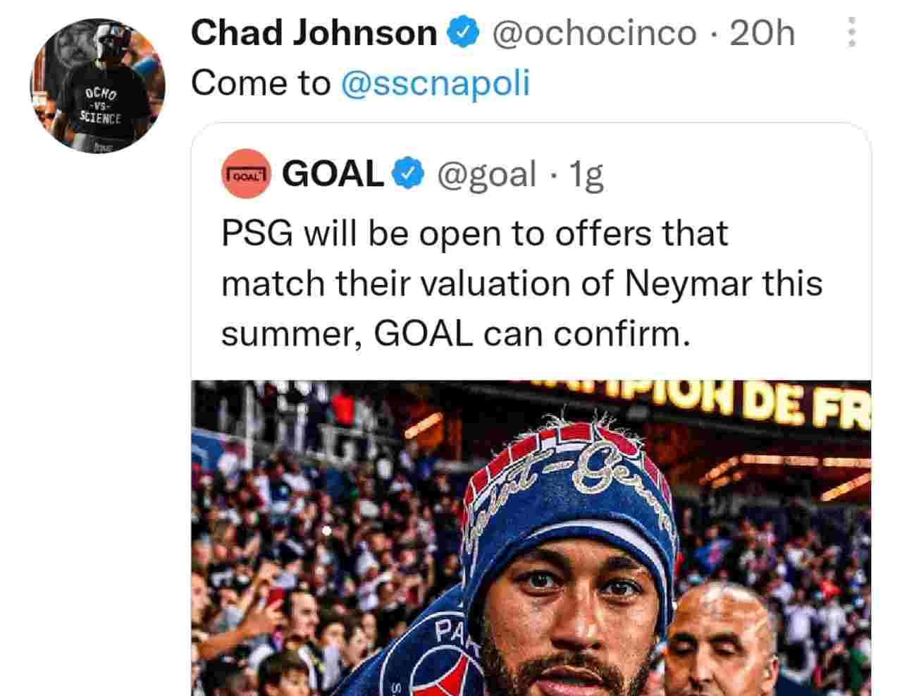 Chad Johnson Neymar Napoli - Stopandgoal.com